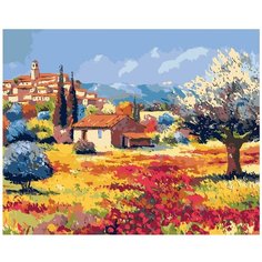 Картина по номерам, "Живопись по номерам", 72 x 90, FR08, пейзаж, здания, город, деревья, горы