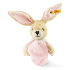 Мягкая игрушка Steiff Hoppel Rabbit Grip Toy With Rustling Foil Pink (Штайф Погремушка Кролик Хоппель розовый 15 см)