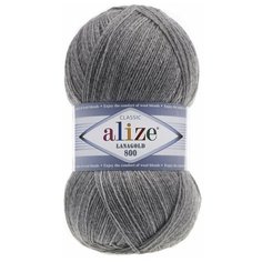 Пряжа Alize Lanagold 800, 49 % шерсть, 51 % акрил, 100 г, 800 м, 5 шт., 21 серый меланж