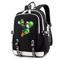 Рюкзак Луиджи и Йоши (Mario) черный с USB-портом №3 Noname