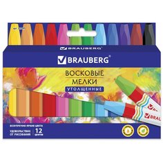 BRAUBERG Восковые мелки утолщенные brauberg академия , набор 12 цветов, на масляной основе, яркие цвета, 227295, 6 шт.