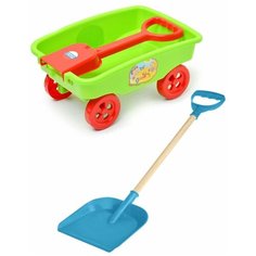 Игрушки для песочницы для снега Тележка детская садовая + Деревянная детская лопатка 60 см голубая Zebratoys
