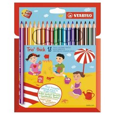 Цветные карандаши утолщенные + точилка STABILO Trio Thick, 18 цветов