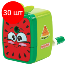 Комплект 30 шт, Точилка механическая пифагор "Арбуз", корпус зелёный/красный, 270427
