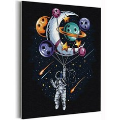 Космонавт, луна, планеты / Космос Раскраска картина по номерам на холсте с неоновой краской 40х50