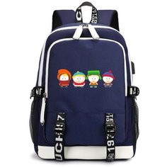 Рюкзак Малыши Стэн, Кайл, Эрик и Кенни (South Park) синий с USB-портом №8 Noname