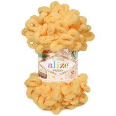 Пряжа плюшевая Alize Puffy (Ализе Пуффи) - 1 моток 509 желтый для вязания руками, гипоаллергенная, большие петли (4см), 9м/100г