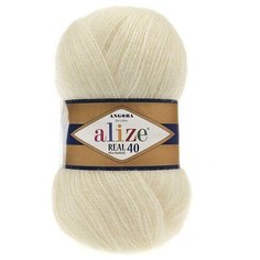 Пряжа Alize Angora Real 40 (Ангора Реал 40) - 2 мотка цвет 01 кремовый 40% шерсть, 60% акрил 100г 480м