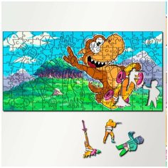 Пазл из дерева с фигурками, 230 деталей, 46х23 см игры Radical Rex Radical Rex, Радикал Рекс, динозавр, action, Sega, 16 bit, ретро - 5490 Puzzle Wood