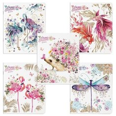 Тетрадь А5 48 л. альт скоба, клетка, глиттер, "сказочный МИР 1" (5 видов), 5 шт.