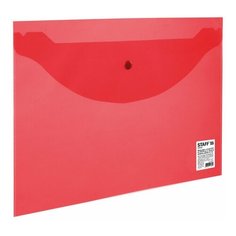 Папка - конверт с кнопкой STAFF, А4, до 100 листов, прозрачная, красная, 0,12 мм, 25 шт.