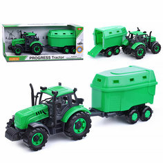 Трактор "Прогресс" с прицепом для перевозки животных инерционный (зелёный) (в коробке) Полесье