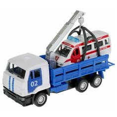 Машина металлическая "KAMAZ эвакуатор", 12 см, открываются двери, подвижные детали, инерция, скорая помощь 7,5 см Технопарк