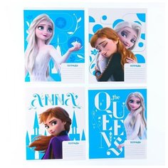 Тетрадь 18 листов, клетка, "Анна и Эльза", 4 вида микс, Холодное сердце Disney