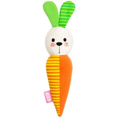 Игрушка-пищалка Мякиши Зайка Морковка, 14.5 см, зеленый/белый/оранжевый