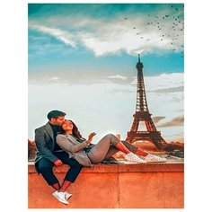Алмазная мозаика на холсте с подрамником (картина стразами, алмазная вышивка) Влюблённые в Париже 40x50 см. Boom Boom Shop