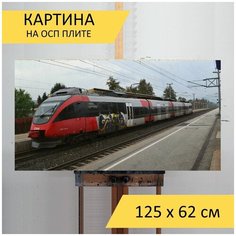 Картина "Тренироваться, железная дорога, паровоз" для интерьера на стену / Декор в дома, спальню, на кухню, детскую комнату, 125 см х 62 см Lots Prints