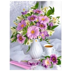 Алмазная мозаика 40x50 см. на холсте с подрамником (картина стразами, алмазная вышивка) Натюрморт розовый гербер Boom Boom Shop
