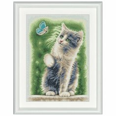 Набор для вышивания Котик с бабочкой, канва лён 28 ct 24 х 34 см DUTCH STITCH BROTHERS DSB013L