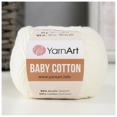 Пряжа "Baby cotton" 50% акрил 50% хлопок 165м/50гр (401 белый) Нет бренда