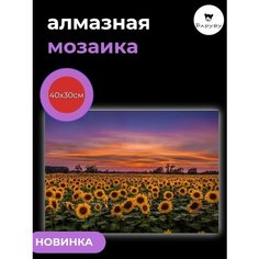 Алмазная мозаика/Живопись/Картина стразами "Подсолнухи. Закат" 40х30 см Барубу