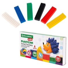 Пластилин классический BRAUBERG KIDS, 6 цветов, 120 г, стек, высшее качество, 106435