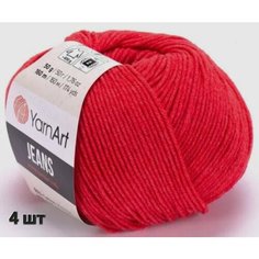 Пряжа YarnArt Jeans Ярнарт джинс Красный коралл (26) 4 мотка 50 г/160 м (45% акрил 55 хлопок)