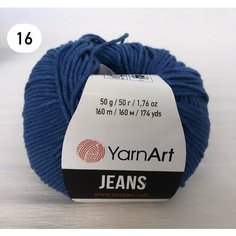 Пряжа полухлопок Yarnart Jeans (Ярнарт Джинс)- синий N 16, 1 шт, состав 55% хлопок, 45% полиакрил, 160м/50гр, для вязания игрушек, одежды и сумок