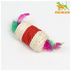 Игрушка-погремушка сизалевая "Конфетка", 6,5 х 3,5 см, белая/красная Нет бренда