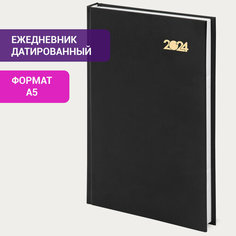 Ежедневник планинг датированный 2024 145х215мм, А5, Staff, обложка бумвинил, черный, 880668