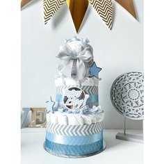 Дизайнерский торт из подгузников для новорожденного мальчика, голубой Babyfoxlab