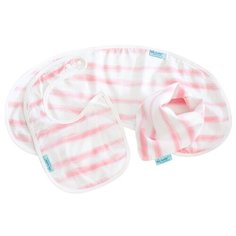 TinyTwinkle Комплект из нагрудника, слюнявчика-банданы и пеленки, розовая полоска