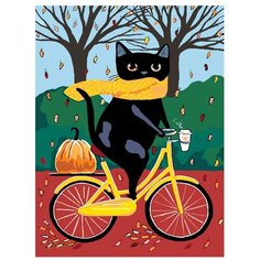 Картина по номерам, "Живопись по номерам", 45 x 60, A318, чёрный кот, велосипед, тыква, осень, поп-арт