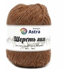 Пряжа для вязания Astra Premium Шерсть яка (Yak wool) 100гр 120м (+/-5%) (25%шерсть яка, 50%шерсть, 25%фибра) (08 капучино), 2 мотка