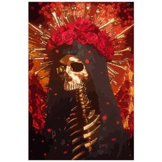 Картина по номерам на холсте Красочный череп (Санта Муэрте, Мексика, Цветы) - 7613 В 60x40