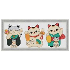 Набор для вышивания крестиком "Манэки-нэко три кота" 38.4х15.7 см Чудо Холст