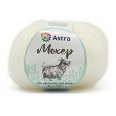 Пряжа для вязания Astra Premium Мохер (Mohair) 25гр 190м (+/-5%) (50% кид мохер, 50% акрил) (01 белый), 4 мотка