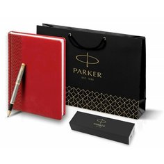 Подарочный набор: Ежедневник недатированный RED и Ручка-роллер Parker IM Metal, T223, цвет: Brushed Metal GT