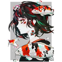 Картина по номерам на холсте аниме девшука прогулка в океане с рыбами - 2216 30X40