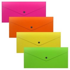 Папка-конверт на кнопке Travel (255х130мм), 180 мкм, ErichKrause Glossy Neon, глянцевая, полупрозрачная, микс