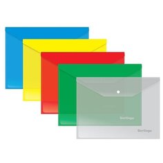 Папка-конверт на кнопке, 5 цветов, 10 штук в упаковке, А4, 120-150 мкм Office Space