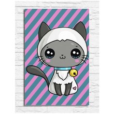 Картина по номерам на холсте детские Котик (для детей, простые, кавай, кот, сердечко, животные) - 10047 В 20х30