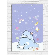 Картина по номерам на холсте тюлени (для детей, простые, животные, милота, космос, морские котики, семья) - 10252 В 20х30