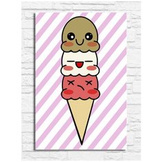 Картина по номерам на холсте детские мороженное (для детей, простые, кавай, вкусняшки, еда, ice cream) - 10005 В 20х30