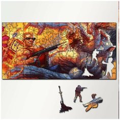 Пазл из дерева с фигурками, 230 деталей, 46х23 см игры Duke Nukem 3D Duke Nukem 3D, Дюк Нюкем, шутер, Sega, 16 bit, ретро - 5474 Puzzle Wood