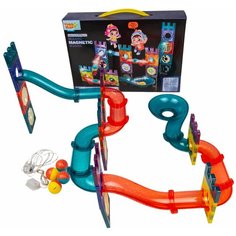 Игрушка конструктор магнитный светящийся с шариками для детей, 56 деталей, 2 гирлянды в комплекте, GJ-2001D Zhorya