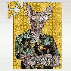 Пазл картонный 39,5х28 см, размер А3, 300 деталей, модель Кошка Сфинкс с тату - 2222 П Puzzle