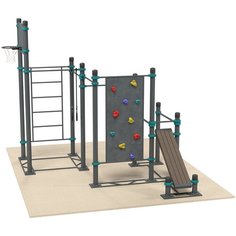 Спортивный воркаут комплекс для взрослых и детей турникаи, брусьями, скалодромом, баскетбольным кольцом, скамьей для пресса и гимнастическими кольцами Kenguru PRO