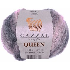 Пряжа Gazzal Queen серо-розовый меланж (2890), 15%шерсть/35%полиэстер/15%металлик/35%акрил, 100м, 50г, 1шт