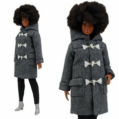 Эксклюзивное серое пальто-дафлкот для кукол 29 см. типа барби ограниченного тиража Elenpriv